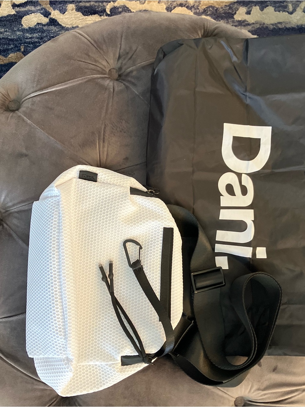 White Vegan Crossbody Belt Bag with Black Trim - Picture 10 of 11